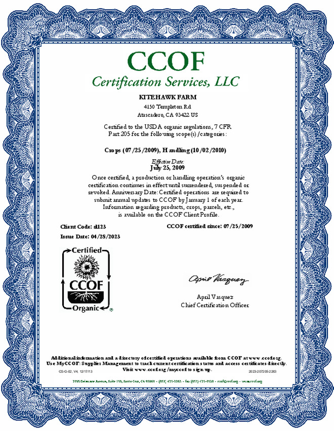 CCOF certificate